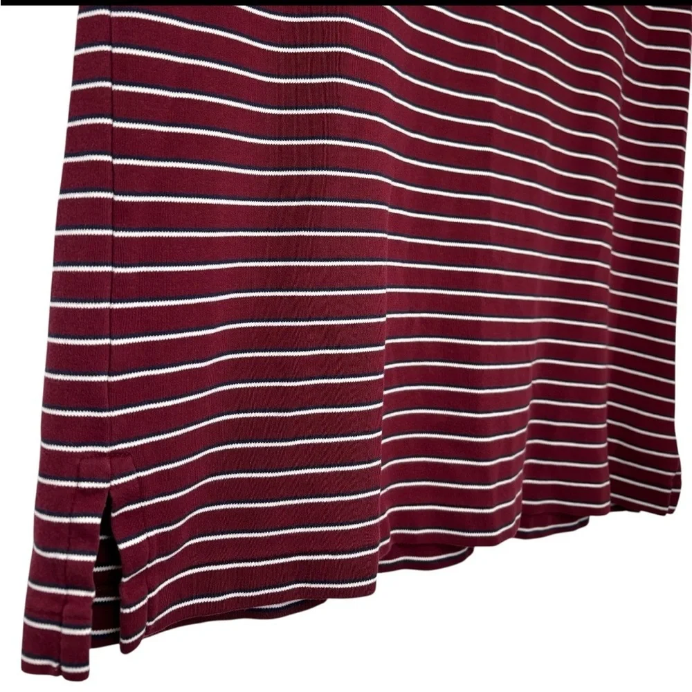 Ralph Lauren Maroon and White Striped Polo with Iconic Embroidered Logo